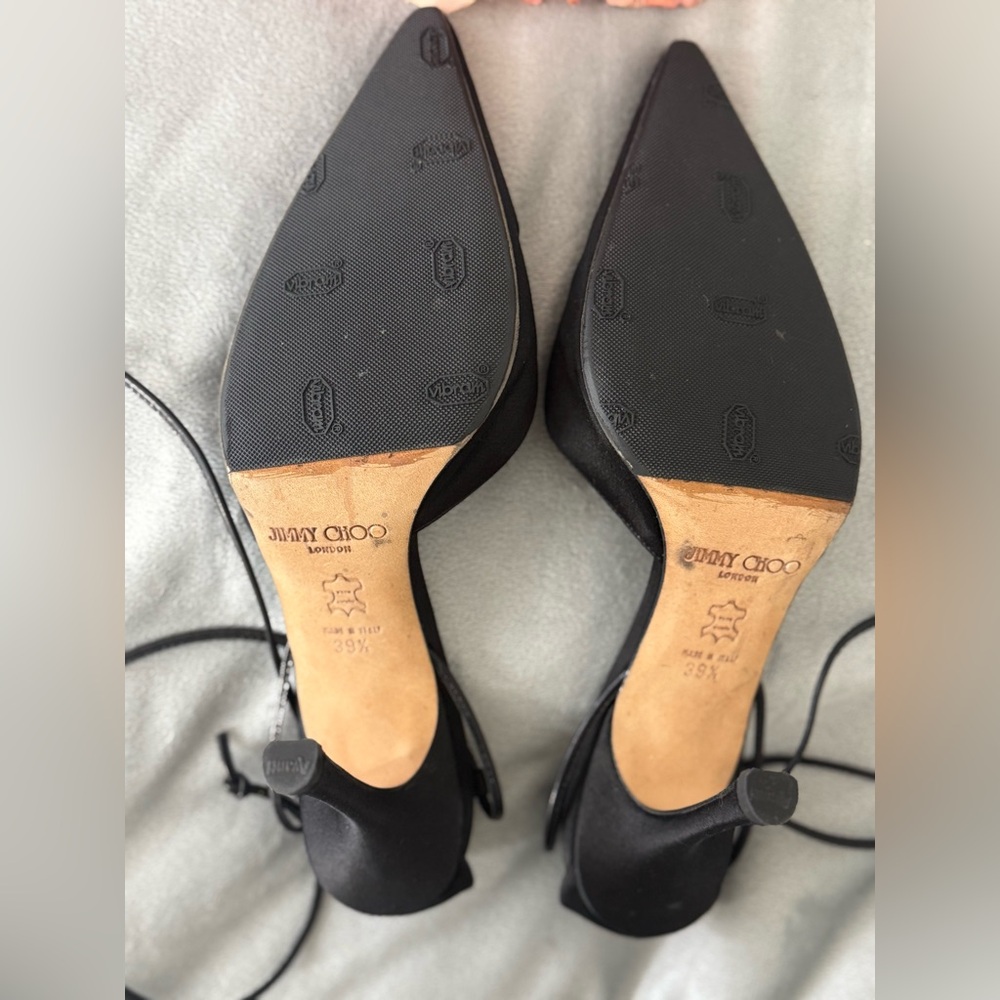 Jimmy Choo Satin Fabric Lace-Up Pointed Toe Shoes - Picture 9 of 13